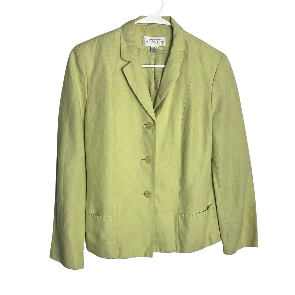 Vintage Casual Corner Annex Linen Blend Blazer Jacket Size 8 Pear Green 90s